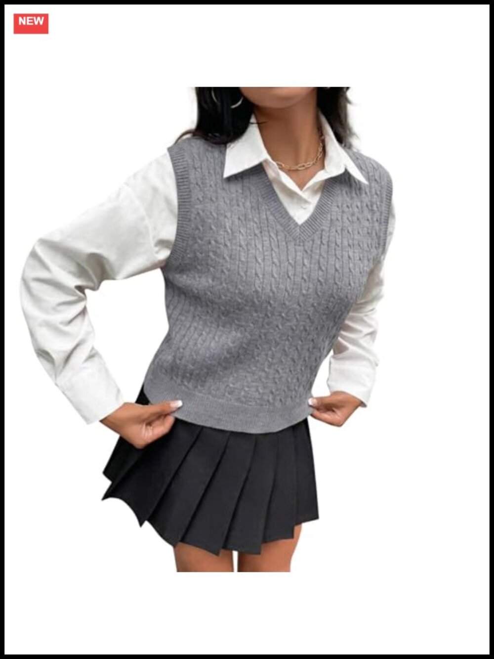 Women's Sweater Vest Sleeveless Knitted Cable Knit Preppy V-Neck Tank Top
